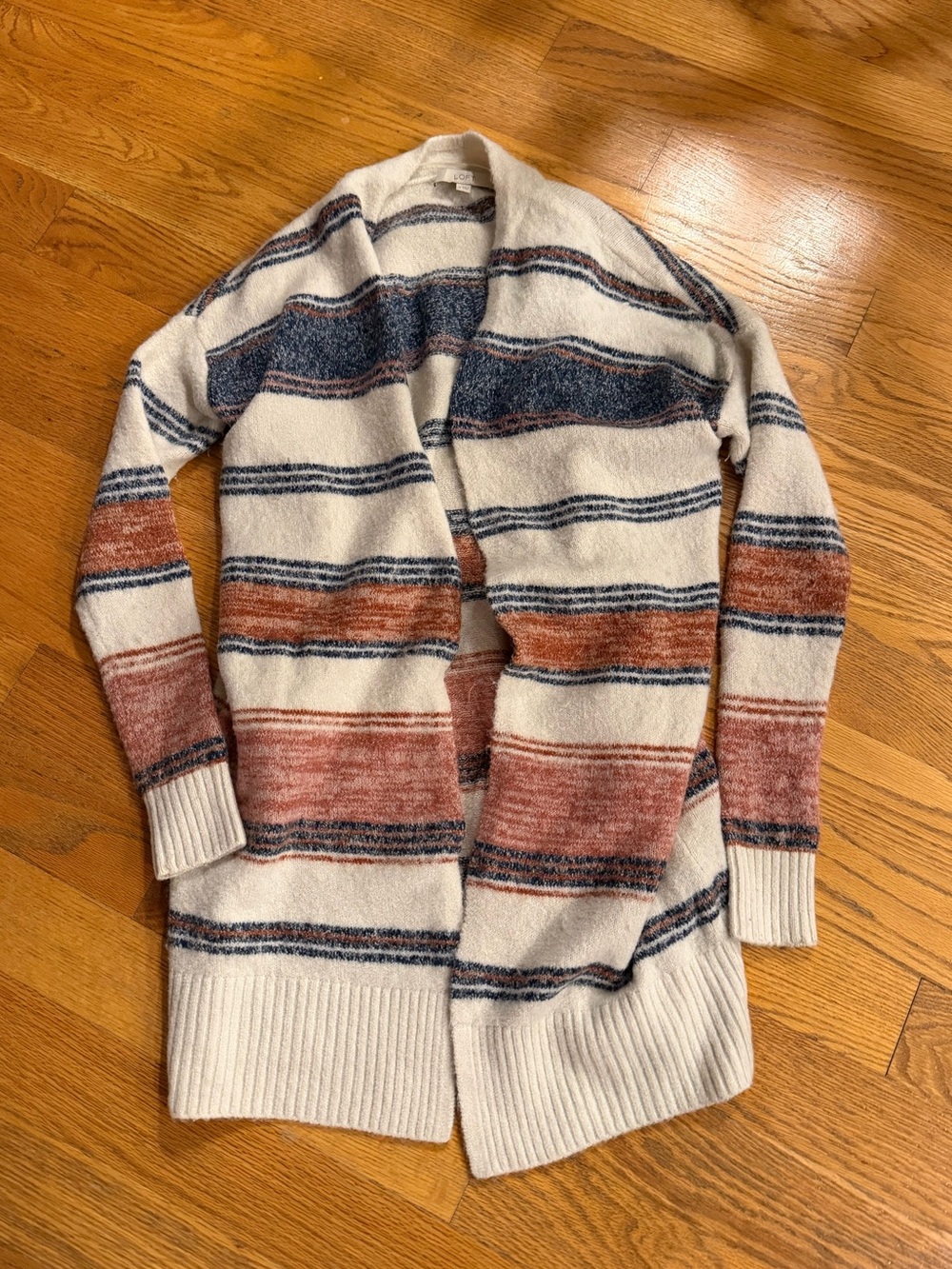 LOFT Long Striped Open-Front Women’s Blanket Sweater Cardigan - Cream